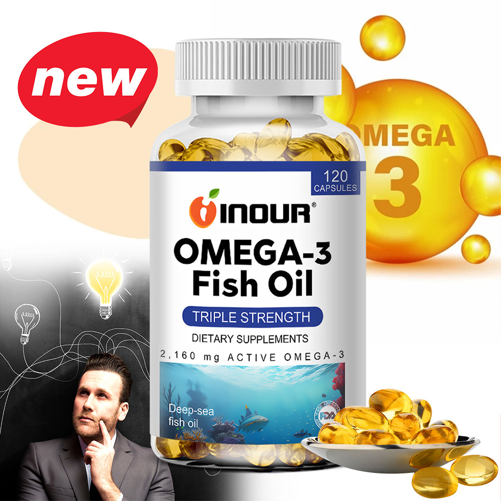 INOUR Triple Strength Omega-3 แคปซูล EPA 1296mg DHA 864mg Deep-sea Fish Oil สนับสนุนหัวใจและระบบไหลเวียนโลหิต