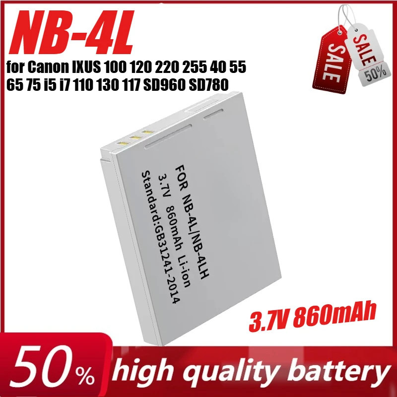 3.7V 860mAh NB-4L 4LH แบตเตอรี่สําหรับ Canon IXUS 100 120 220 255 40 55 65 75 I5 I7 110 130 117 230 