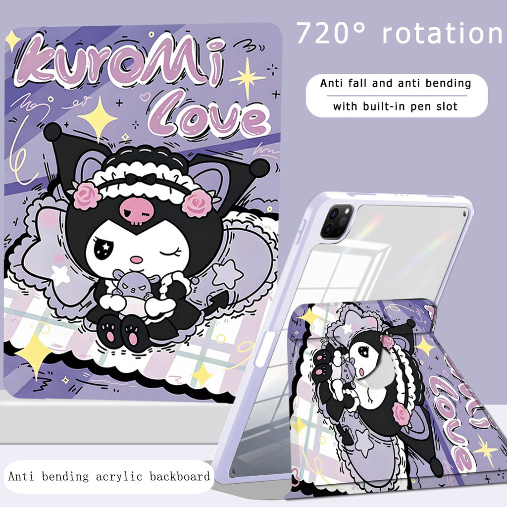 พร้อมส่ง เคสไอเเพด หมุน 360 องศา for gen10 gen7/8/9 gen11 A16 Air5/4/6/7/8 Pro11 Pro12.9 รูปแบบการ์ตูน kuromi อะคริลิกใส