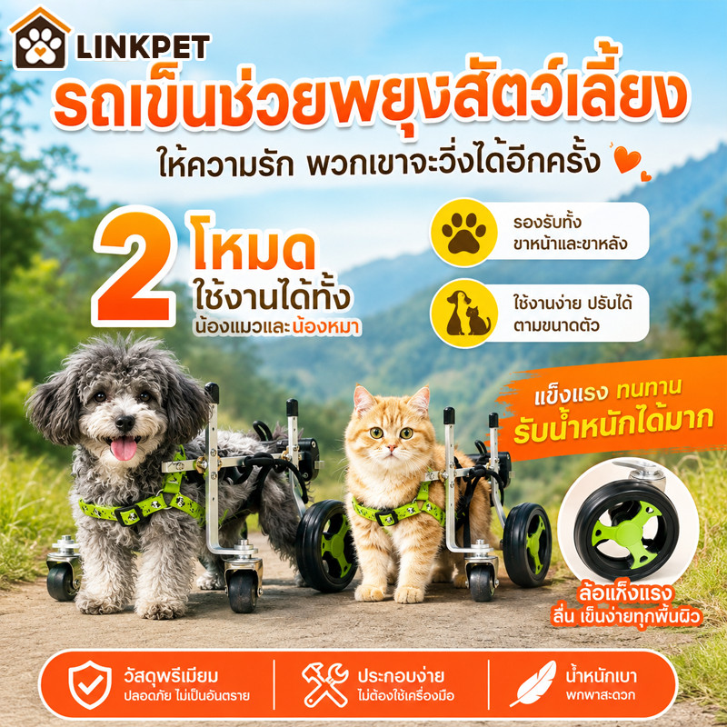 รวีลแชร์สุนัข รถเข็นสัตว์เลี้ยง ปกรณ์ช่วยฟื้นฟู แข็งแรง สุนัข/แมวที่ขาหลังอ่อนแอ พิการ หรืออัมพาต