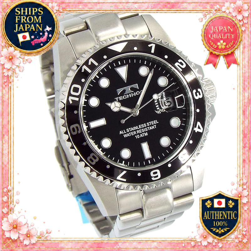 TECHNOS Divers Watch TASM419ASB Stainless Steel Rotating Bezel Black