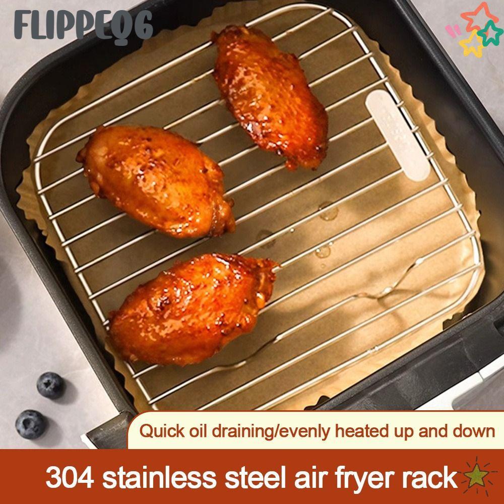 FLIPPEQ6 ชั้นวางทําอาหาร, Thicken 304 สแตนเลส Air Fryer Rack,แบบพกพารอบสแควร์พร้อมเท้า Steam Baking Rack Home Kitchen เตาอบ Steamer Cooker