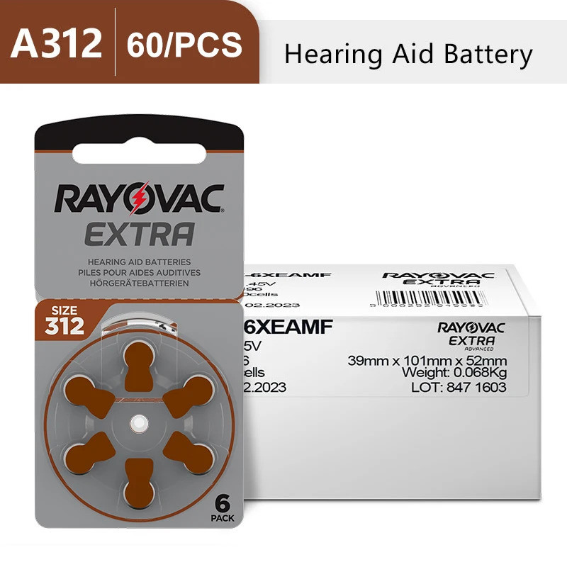 แบตเตอรี่เครื่องช่วยฟัง A312 312A ZA312 312 PR41 RAYOVAC EXTRA 60 PCS Zinc Air Performance เครื่องช่