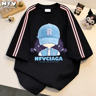 【จัดส่งตลอด 24 ชั่วโมง】NFV สไตล์เกาหลี💙เสื้อยืด ระบายอากาศ Oversized ลายพิมพ์การ์ตูนหญิง สะดวกสบาย ผ้าฝ้าย100% YG3866