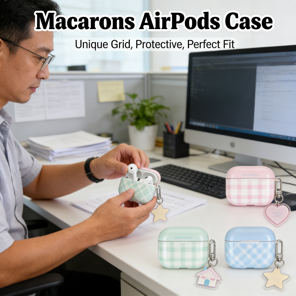 macarons-สําหรับ AirPods 4 IMD ลายสก๊อตเคส-ฟังไร้สายบลูทูธเรียบ จี้สร้างสรรค์