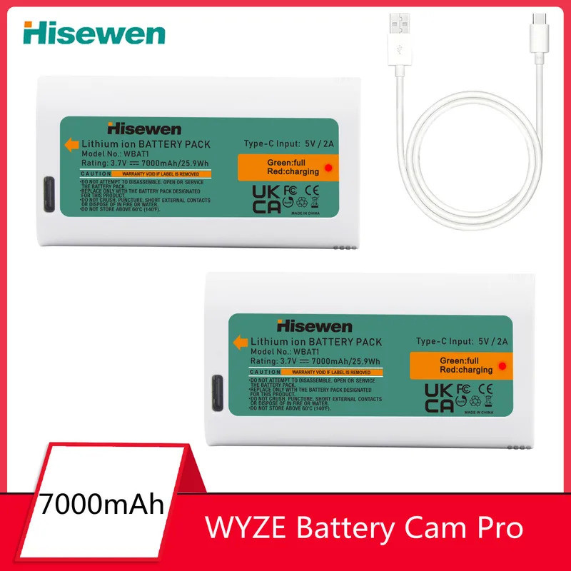 แบตเตอรี่ 7000mAh สําหรับ Cam Pro และ Duo Cam Doorbell WYZE แบตเตอรี่ Cam Pro กล้อง USB-C ชาร์จแบตเต