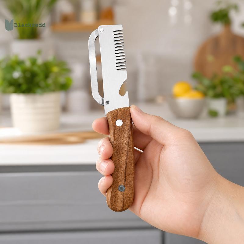 BRED เครื่องปอกสแตนเลส 3-in-1 พรีเมี่ยมหยักสูงสําหรับผักที่มีด้ามไม้คลาสสิก