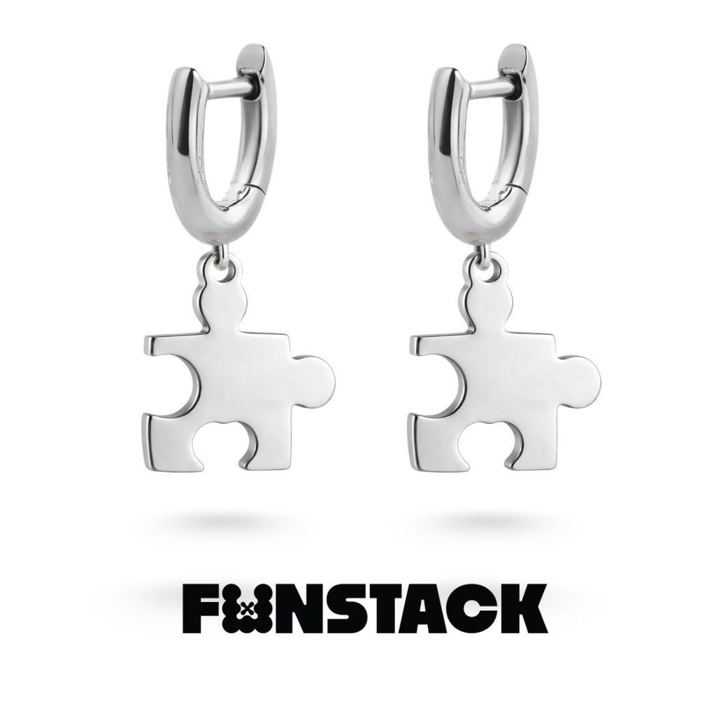 FUNSTACK ต่างหูห่วง All Day Stack Jigsaw Silver Stainless Steel