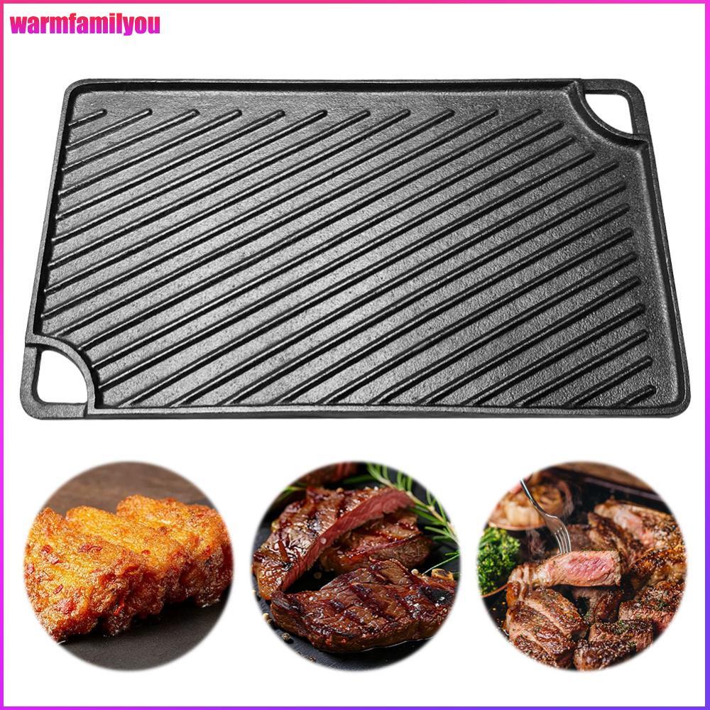 warmfamilyou 16.5X9.5 นิ้วแผ่นย่างเหล็ก Reversible Griddle Pan Skillet กระทะแบนสําหรับแก๊สเตาตั้งพื้