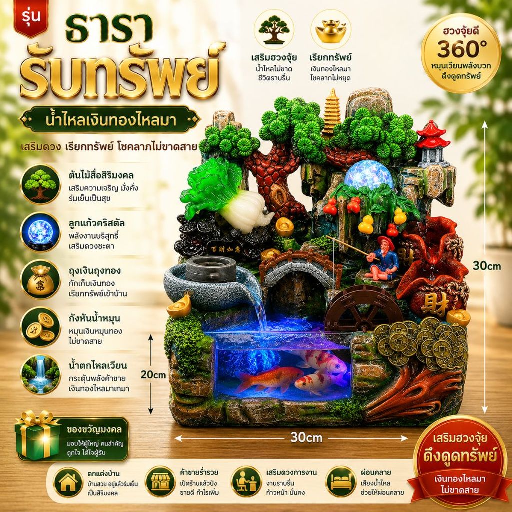 น้ำพุตั้งโต๊ะ(มี6รุ่น) น้ำตกจำลอง น้ำตกตั้งโต๊ะ สำหรับ ตกแต่งบ้านเสริมฮวงจุ้ยเรียกทรัพย์ มี ลูกแก้วไฟLED