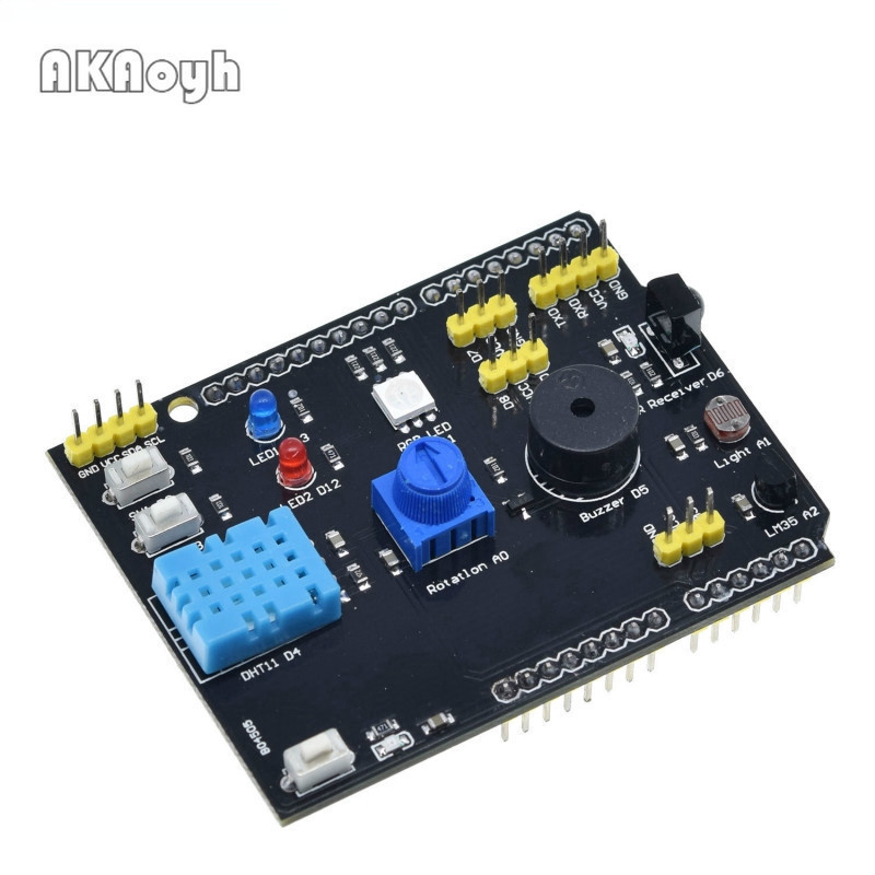 DHT11 LM35 อุณหภูมิความชื้นเซนเซอร์มัลติฟังก์ชั่นขยายอะแดปเตอร์สําหรับ Arduino UNO R3 RGB LED IR ตัว