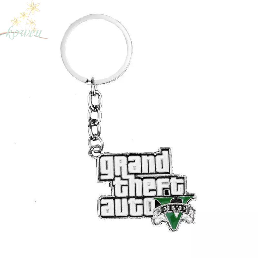 KOWEN เกม GTA V พวงกุญแจ Muti-Pendant สําหรับชายกระเป๋าจี้ PS4 Xbox PC เกมเกม GTA Key Holder