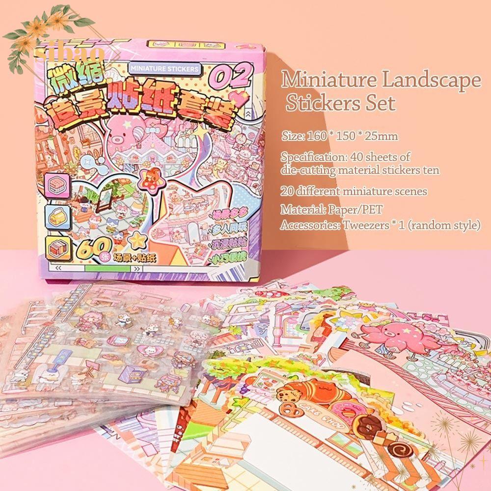 SIBAO Visual Stacking Sticker, PET Visual Stacking Miniature Scene Sticker, DIY Cartoon Notebook Sti