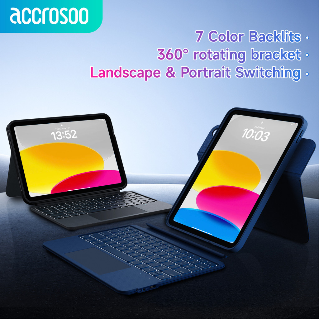 [หมุนได้+ถอดปกได้] ทัชแพดคีย์บอร์ดบลูทูธ มีไฟแบ็คไลท์ สําหรับ iPad Pro11  Air 4/5/6/7 iPad Gen10 /11 A16