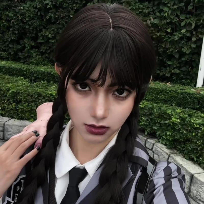 Wednesday Agnes Demille คอสเพลย์วิกผมผู้หญิงถักผมยาวทนความร้อนวิกผมสังเคราะห์ปาร์ตี้ฮาโลวีน Prop