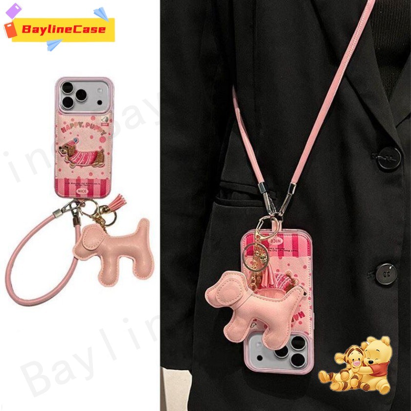 ขายร้อน Ins ปักเสื้อกันหนาว Puppy + จี้ + เชือกสั้น + เชือกยาวถุงลมนิรภัยหนังเคสโทรศัพท์ใช้งานร่วมกับ iPhone 17 16 15 14 13 12 11 Pro Max X Xr Xs Max 8Plus ฝาครอบ