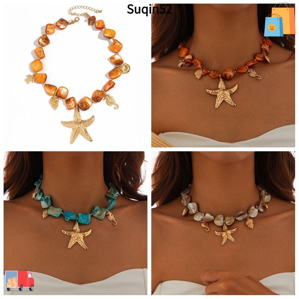SUQIN52 ไม่สม่ําเสมอสร้อยคอสร้อยคอ, Y2K ของขวัญผู้หญิง Choker, Bohemian ปลาดาว Conch จี้เครื่องประดั
