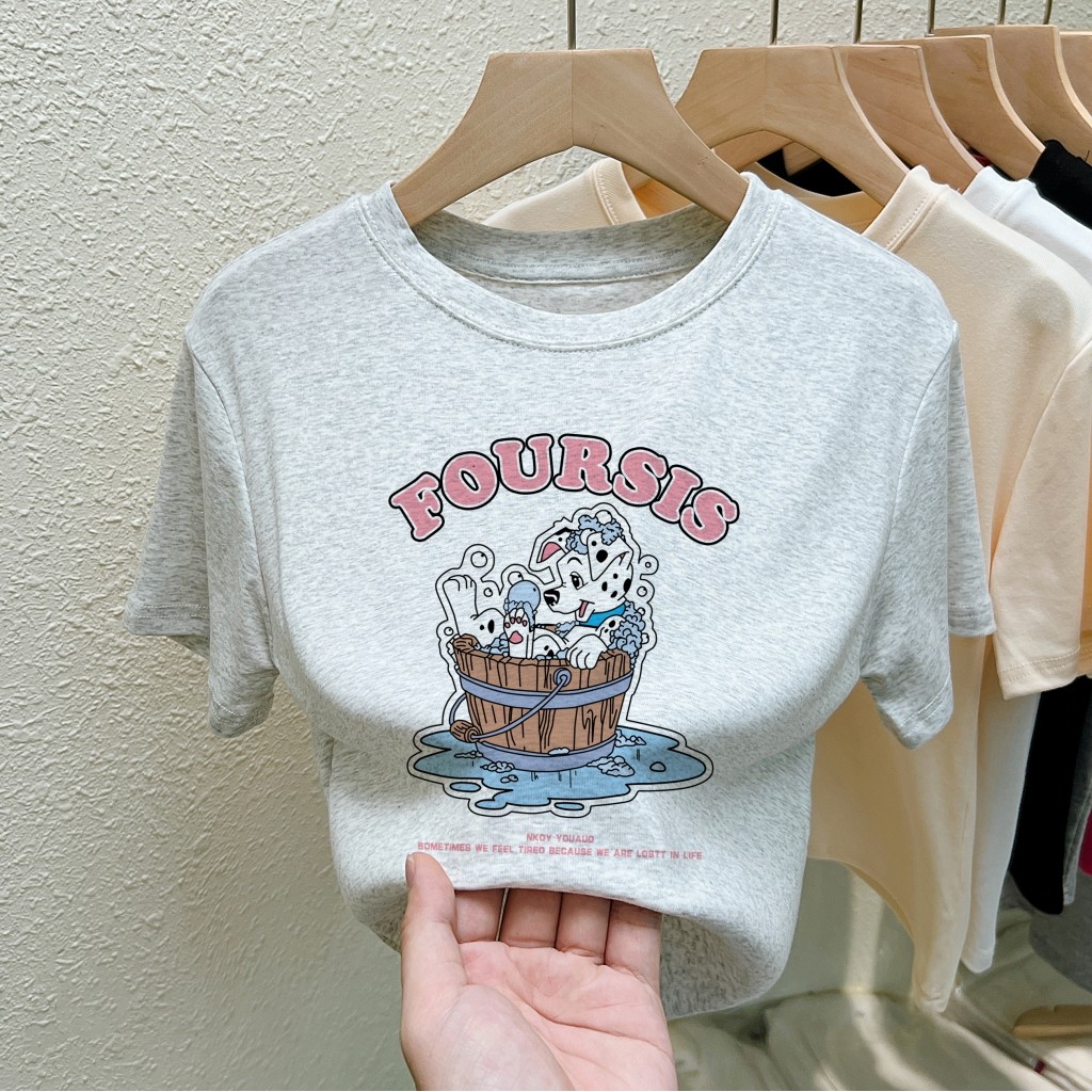 COD Real Shot Spotted Pet Dog Slim-fit พิมพ์รอบคอสั้น tee สไตล์ Navel เสื้อยืดแขนสั้น 2026 YK4U