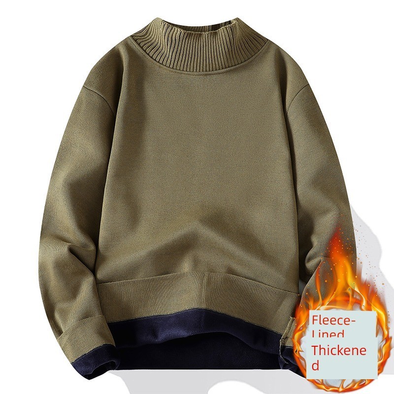 sweater ผู้ชาย เสื้อ sweater เสื้อสเวตเตอร์คอสูงครึ่งตัวบุขนกำมะหยี่หนาพิเศษสำหรับผู้ชายแบบใหม่ปี202