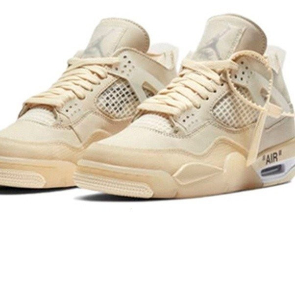รองเท้า Air Jordan 4 Off-White WMNS Low สี beige สำหรับวิ่งและบาสเกตบอล ออกแบบให้ระบายอากาศได้ดี