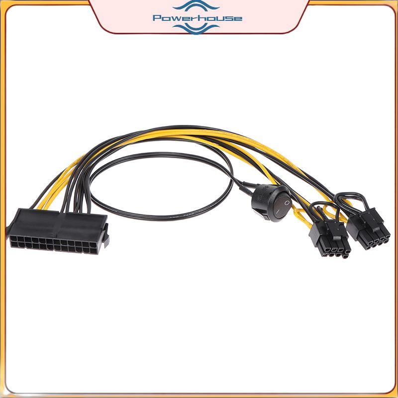 POWER 24Pin to Dual 6+2 Pin 8 Pin พร้อมสายเคเบิลสวิตช์เปิด 6Pin 8Pin ตัวผู้ถึง 24 พิน