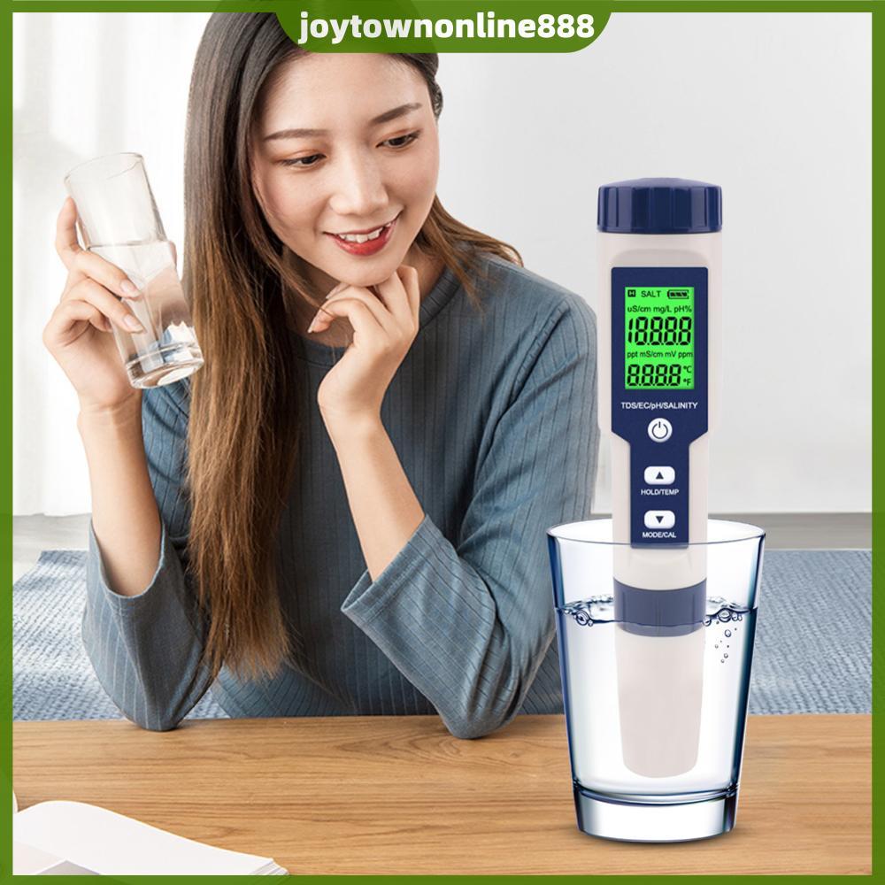 5 in 1 Digital TDS/EC/PH/เครื่องวัดความเค็ม/เครื่องตรวจจับคุณภาพน้ําแบบดิจิตอลเครื่องทดสอบการตรวจสอบ