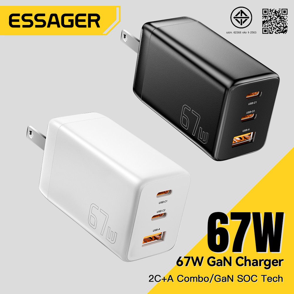 Essager GAN 67W 1USB 2Type C อะแดปเตอร์ชาร์จไฟเร็ว PPS PD QC 4.0 สำหรับโทรศัพท์ notebook B07