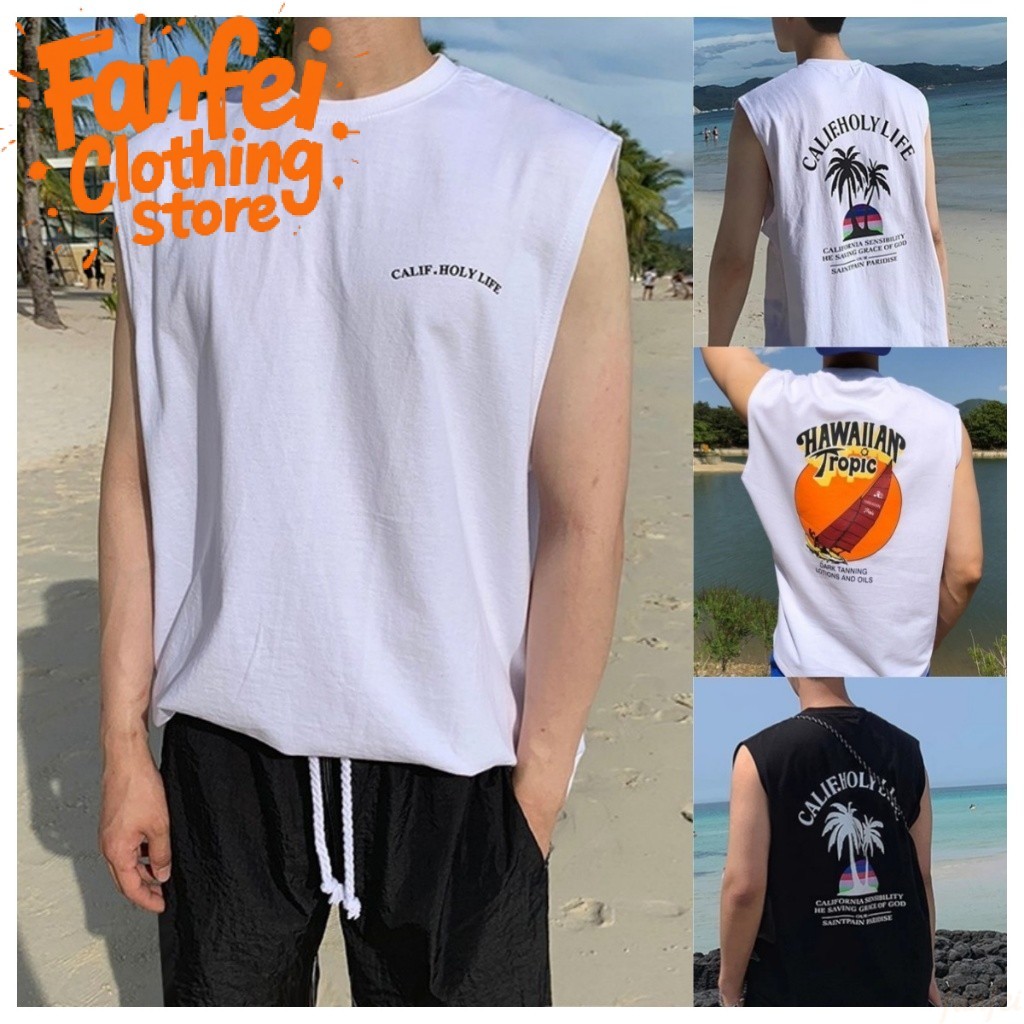 COD จัดส่งตลอด 24 ชั่วโมง Fanfei เสื้อกั๊กพิมพ์ลายสไตล์สปอร์ต ทำจากผ้าฝ้ายแท้ ทรงหลวม ใส่สบายทันสมัย