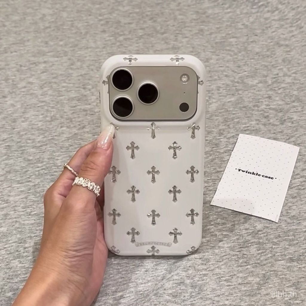 เคสโทรศัพท์ เหมาะสําหรับ iPhone 7 8 X XS XR XSMAX 11 12 13 14 15 16 17 Pro max Plus Air พื้นหลังสีขาว Silver Cross Shock-proof Shock-Resistant เคสป้องกันรวมทุกอย่างกรณี QLOB