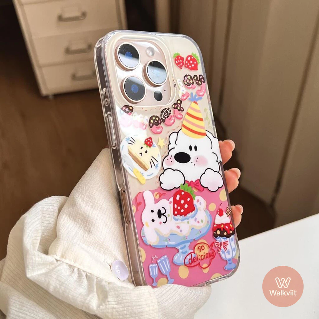 สำหรับ OPPO Reno 16F 15 15F 14 16 14F 4 13 13F 12 12F 11 11F 10 6 6z 5 5F 5z เคส IMD ลายสุนัขปาร์ตี้วันเกิด น่ารักสุดๆ