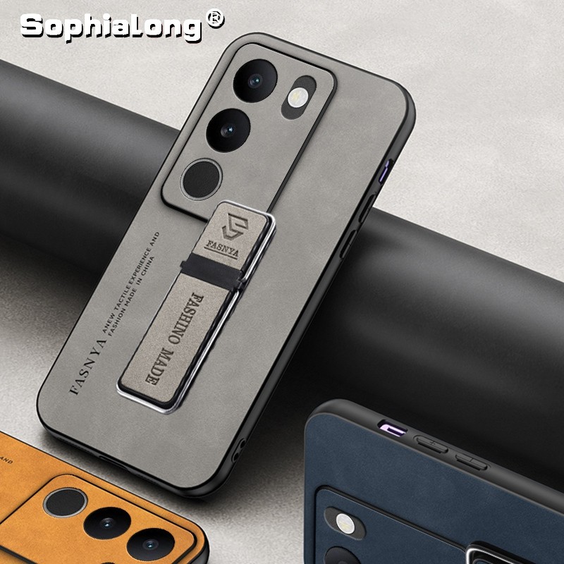 ปลอกสําหรับRealme C100 C83 C73 C71 C75 C75X P4 LiteหนังหรูหราPCฝาหลังพร้อมขาตั้งโลหะ