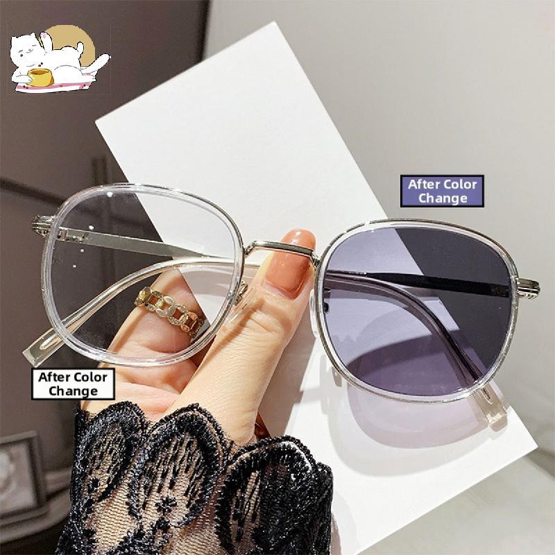 Photochromic แว่นตาป้องกันรังสีสําหรับผู้หญิงผู้ชายเปลี่ยนเลนส์กรอบแว่นตารอบ Anti Rad 2 in 1 Shades 