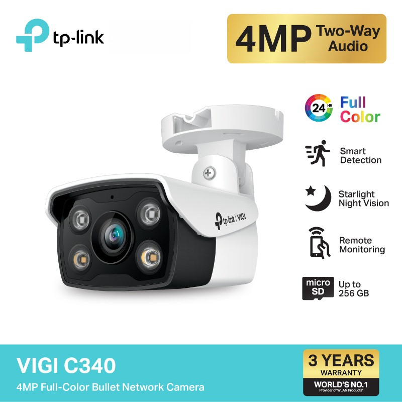 TP-Link VIGI C340 กล้องวงจรปิด / C340-W กล้องวงจรปิด Wi-Fi VIGI 4MP Outdoor Full-Color Bullet Networ