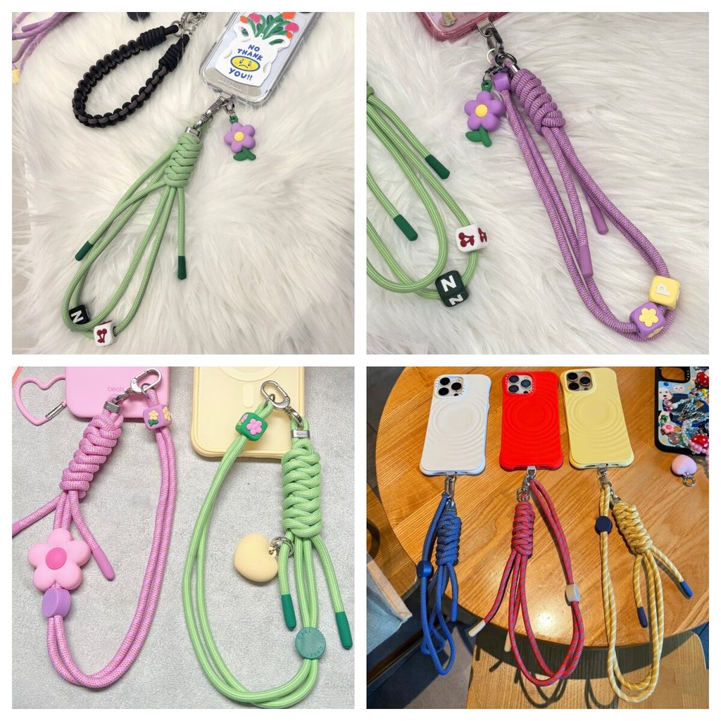 กรณี สายรัดข้อมือทอที่มีสีสัน ทําเอง ตัวอักษรดอกไม้จี้ป้องกันการสูญหายข้อมือเชือกเส้นเล็กซิลิโคนพวงกุญแจแบบพกพา