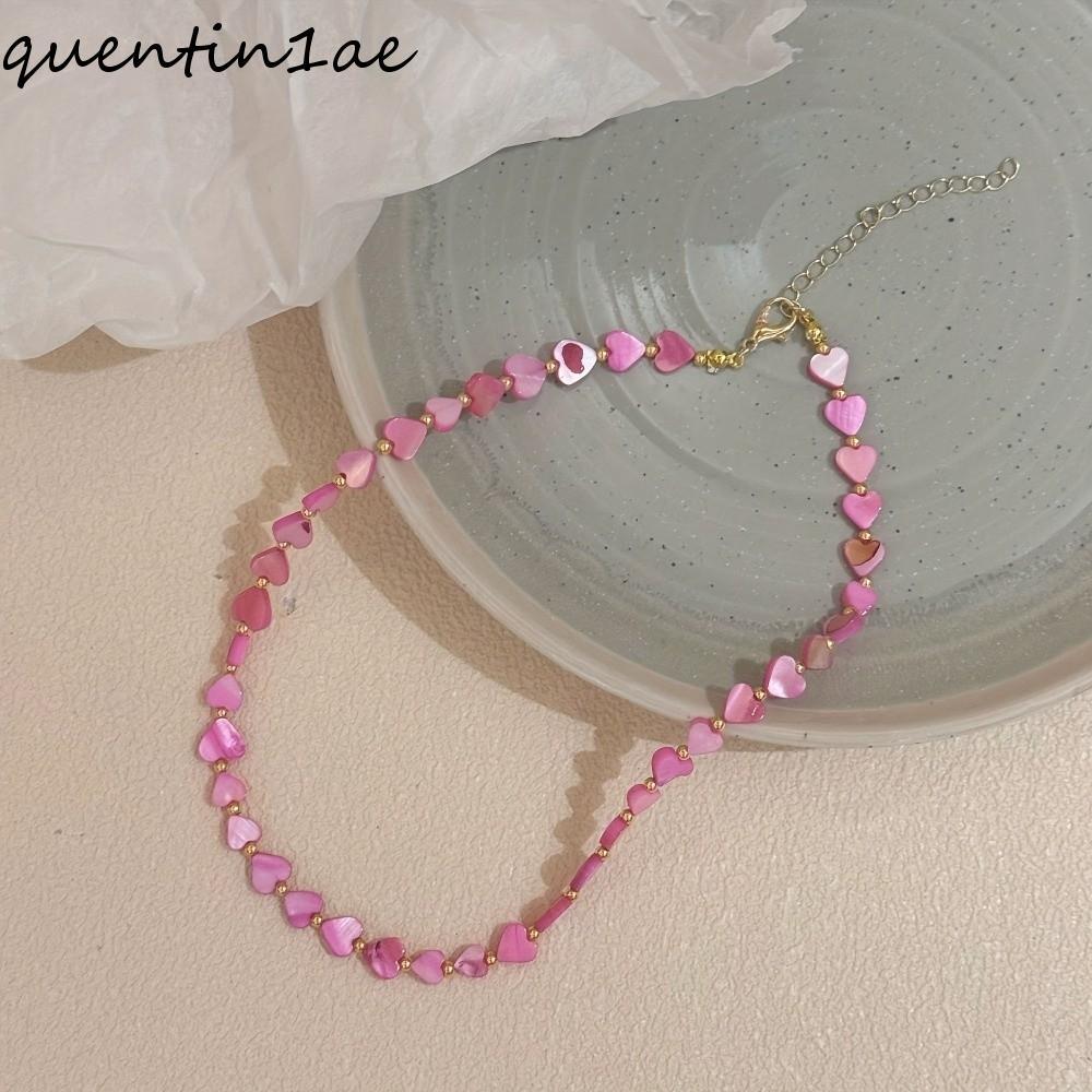 QUENTIN1AE สร้อยคอสไตล์โบฮีเมียน, Charm อะคริลิคหัวใจลูกปัดสร้อยคอ, Choker เครื่องประดับ Vintage ปรั