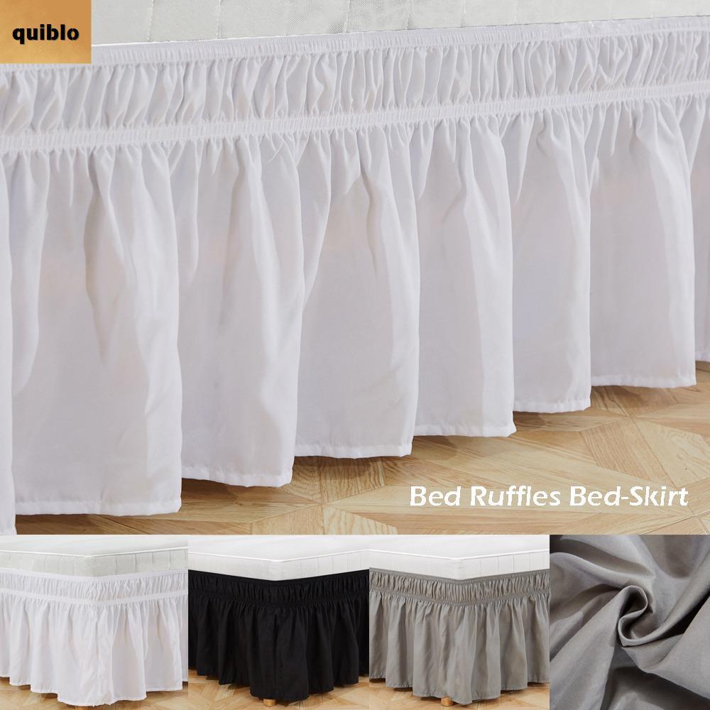 QUIBLO เตียง Ruffles กระโปรงข้างเตียง โพลีเอสเตอร์ ยืดหยุ่น ถอดได้ สีทึบ ตกแต่งข้างเตียง