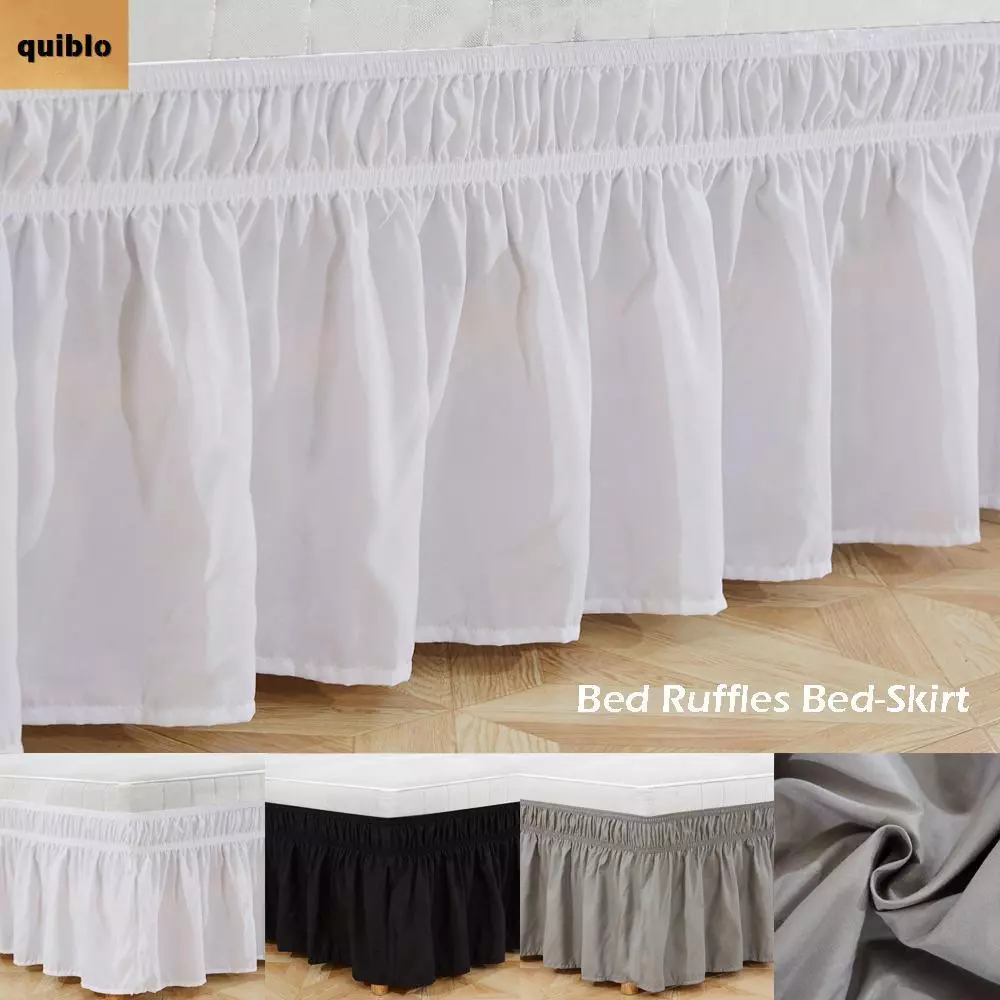 QUIBLO Ruffles, โพลีเอสเตอร์เตียงด้านข้างตกแต่งกระโปรงเตียง, สบายที่ถอดออกได้ยืดหยุ่นสีทึบกระโปรงเตียงด้านข้างบ้าน