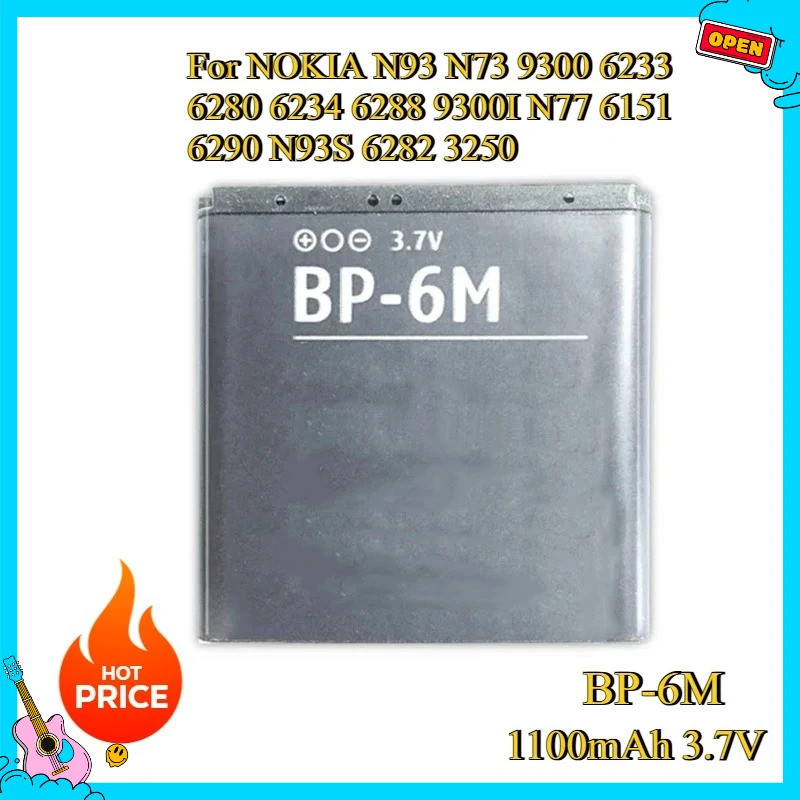 ใหม่ BP-6M 1100mAh 3.7V เปลี่ยนแบตเตอรี่โทรศัพท์สําหรับ NOKIA N93 N73 9300 6233 6280 6234 6288 9300I