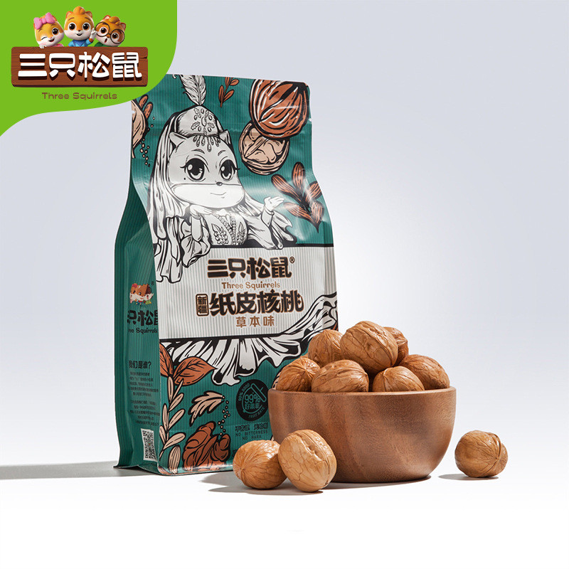 [Three Squirrels Paper Skin Walnuts 120g] Xinjiang Herbal Walnuts ผิวบาง ผลไม้แห้ง ถั่วรายวัน