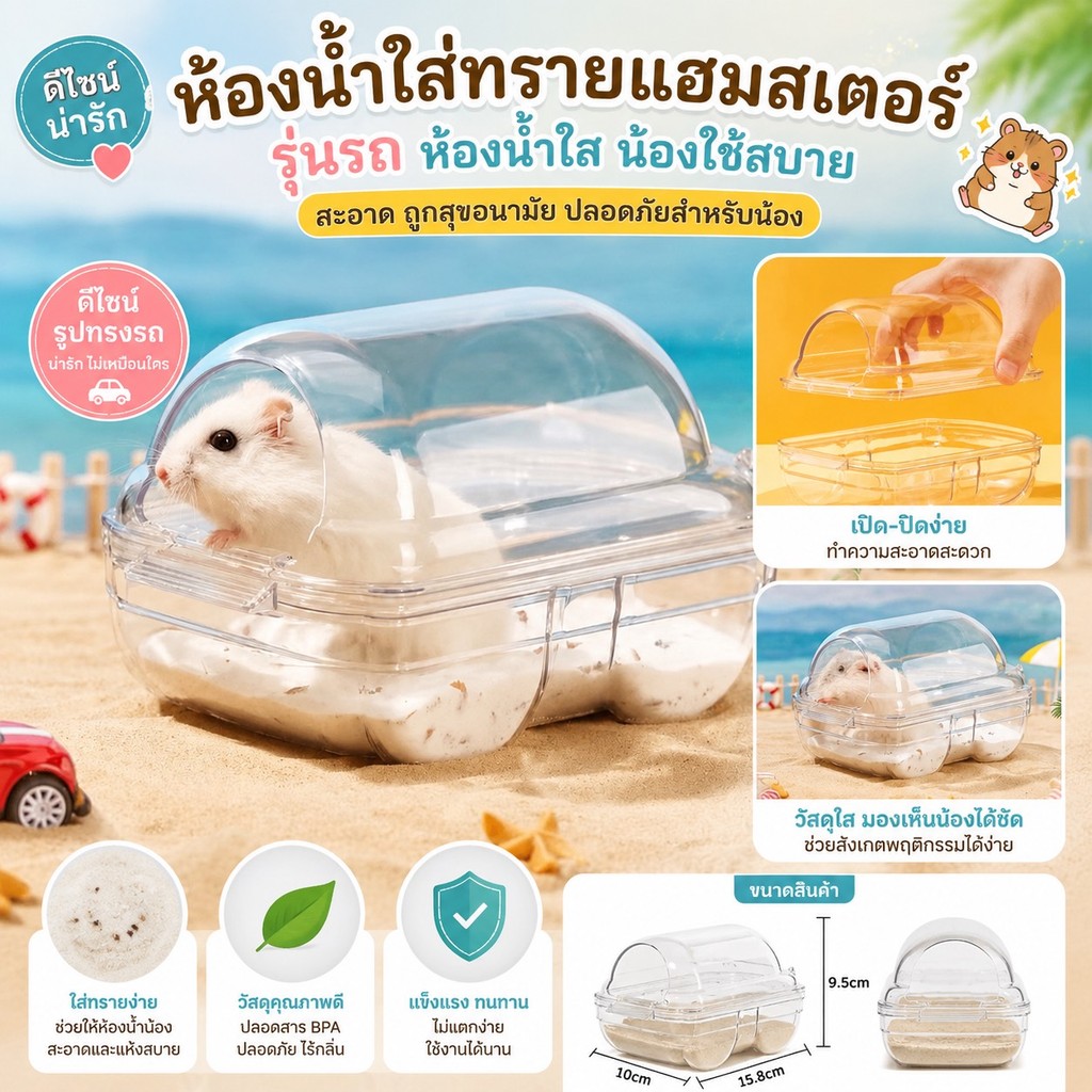 ห้องน้ำแฮมสเตอร์ H008 ที่ใส่ทรายอาบน้ำหนูแฮมสเตอร์ กะบะทรายแฮมเตอร์