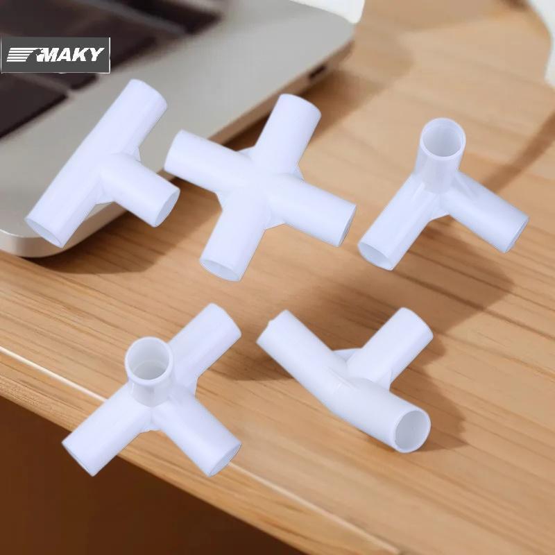 [MAKY] 10 ชิ้น 12 มิลลิเมตรพลาสติกขั้วต่อสีขาว DIY ชั้นวางเต็นท์ข้อต่อคงที่ติดตั้ง Tee สี่ทางข้อศอกตรงตู้เสื้อผ้า Hook Joint TH