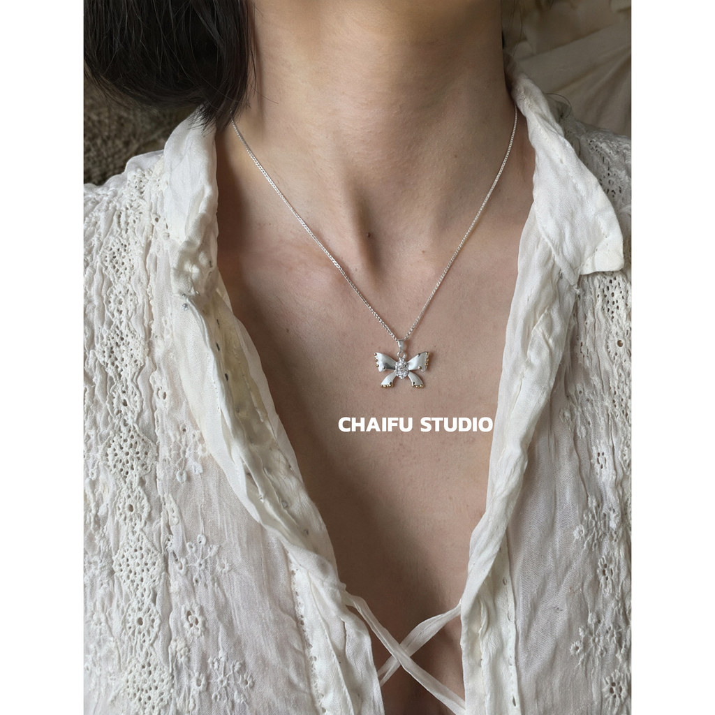 Fanxing Studio/X119 ins Diamond Butterfly Design Necklace Niche Classy All-Match Commuter Clavicle C