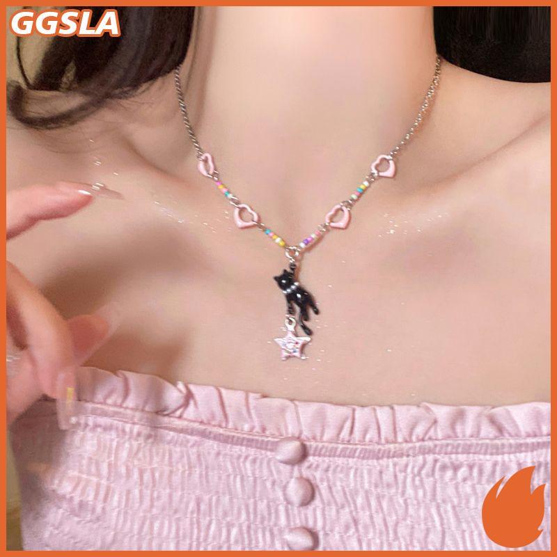 GGSLA ลูกแมวสีชมพู Star จี้ลูกปัด Nelace Y2k น่ารักหวานเย็น Ins สไตล์ Clavicle Chain สาว Choker เครื่องประดับอุปกรณ์เสริมของขวัญใหม่