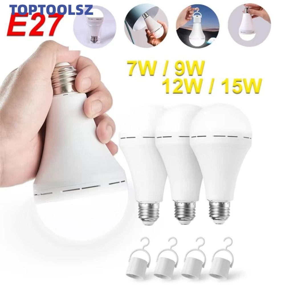 TOPTOOLS หลอดไฟฉุกเฉิน, 7 W/9 W/12 W/15 W E27 หลอดไฟ LED, แบบพกพา 85-265 V หลอดไฟแบบชาร์จไฟได้