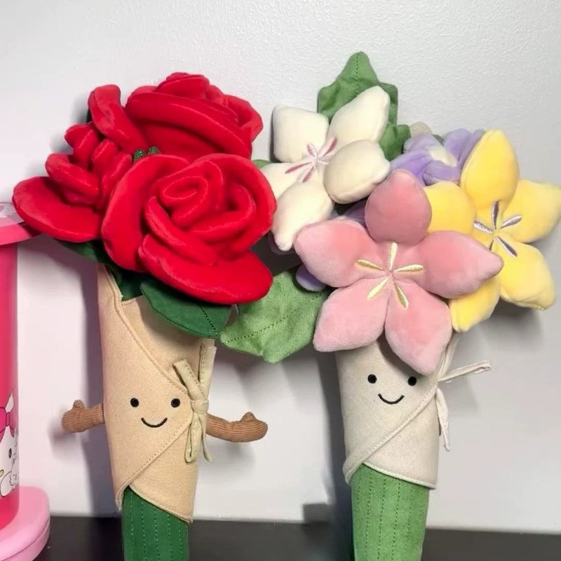 ช่อดอกกุหลาบ ตุ๊กตาดอกไม้ ช่อดอกไม้ขนฟู ช่อดอกไม้สำหรับถือ ของขวัญวันเกิด วันวาเลนไทน์ และวันแม่