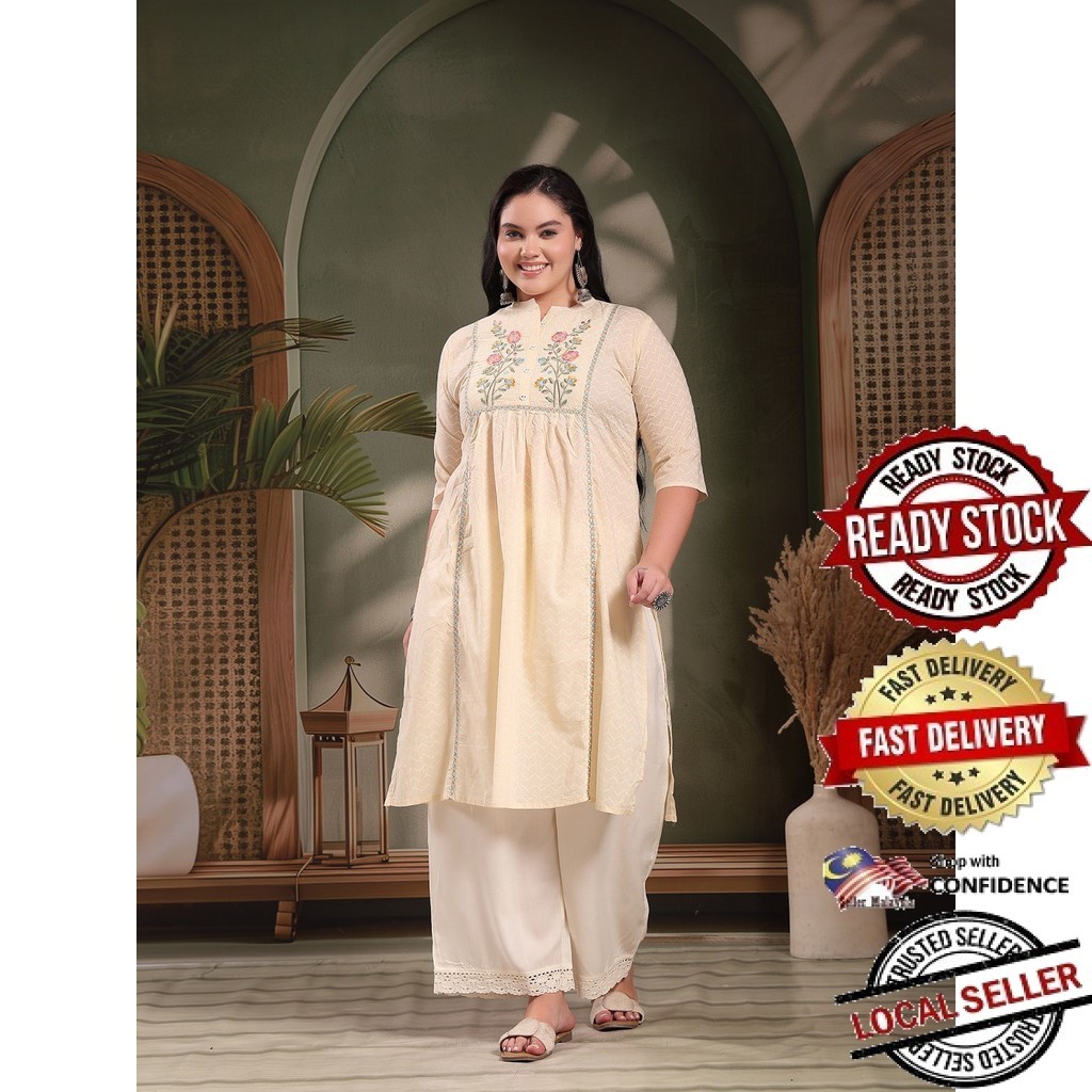 3XL - 6XL Indian Kurti พร้อมกางเกงและ duptta Long Short Women Kurtis Kurta Tunic Top Blouse Plus Set