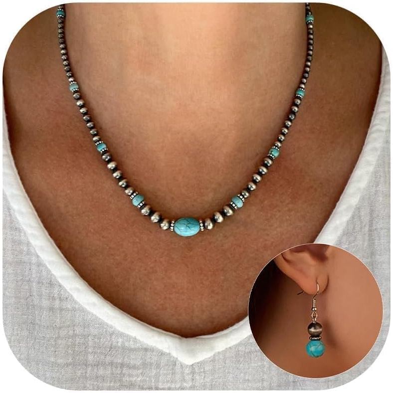 SDFGHJKL;Roe Dolph ชุดเครื่องประดับตะวันตก Navajo สร้อยคอมุก Turquoise เครื่องประดับผู้หญิง Country 