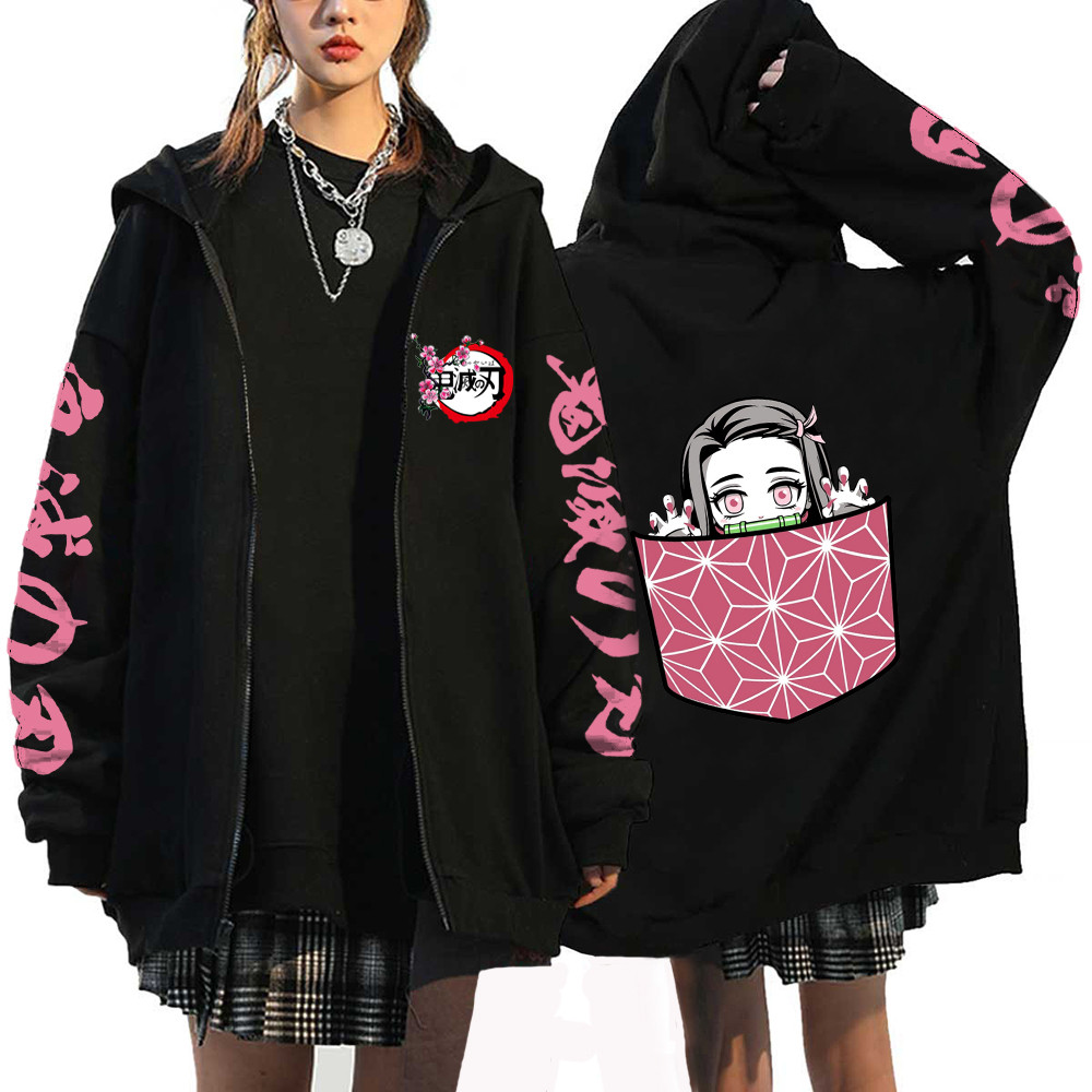 Demon Slayer Jacket - อะนิเมะซิป Hoodie Kamado Nezuko น่ารักพิมพ์ hoody kimetsu ไม่มี yaiba