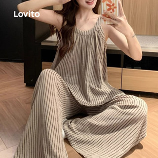 Lovito ชุดนอนลายทาง 2 ชิ้น ทรงหลวม สวมใส่สบาย สำหรับผู้หญิง …