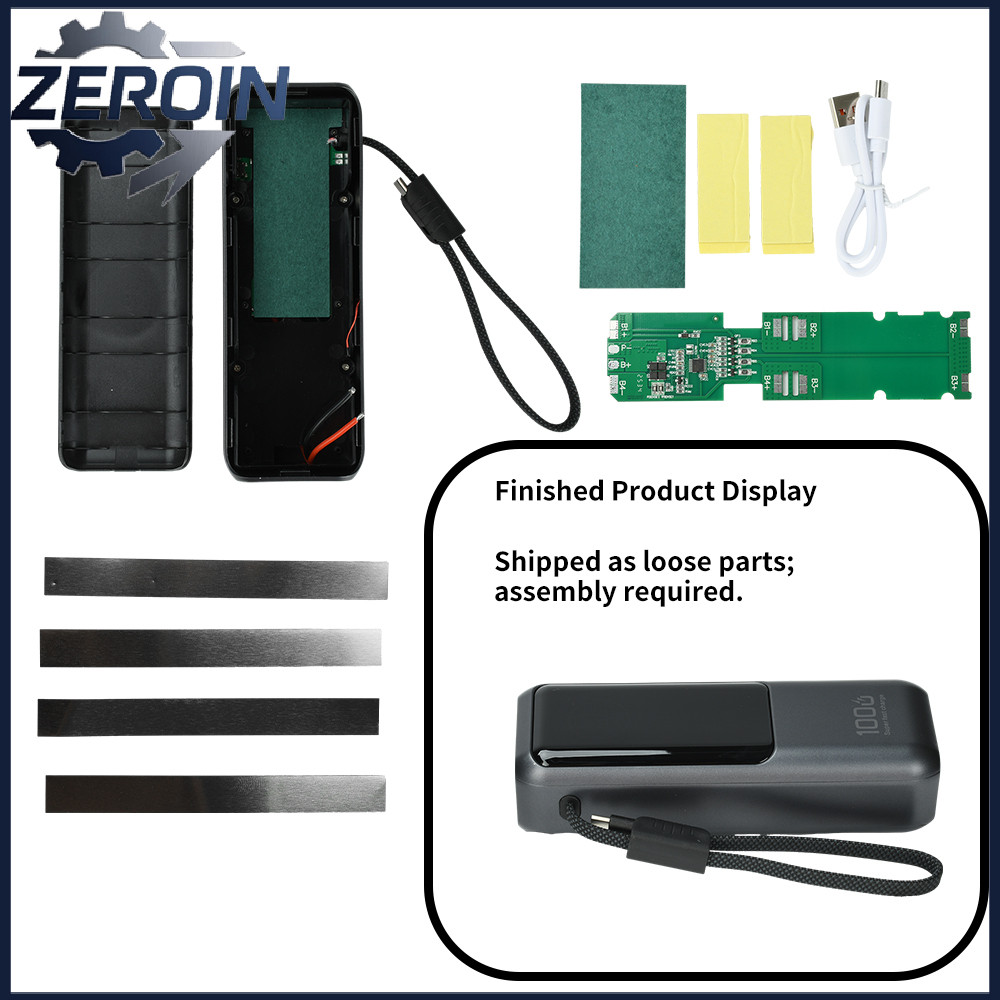 DIY Kit High-Power PD 100W Fast Charging พร้อมสายเคเบิลในตัว Power Bank Case 4 เซลล์ 21700 แบตเตอรี่กรณีสีเทา Power Bank Housing Shell